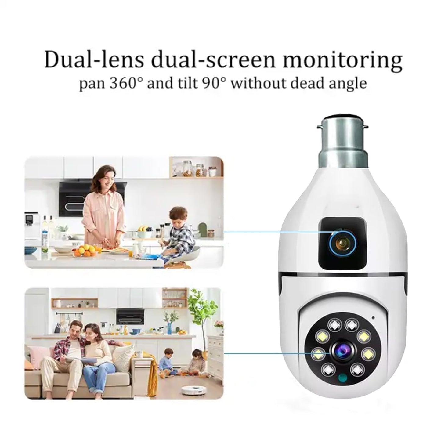 Zistore Dual Lens 4MP/8MP WiFi Smart Light Bulb Camera